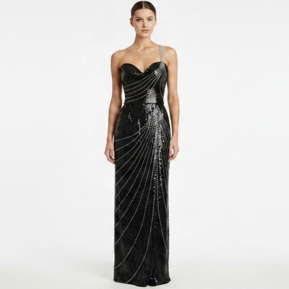 VTG Rose Taft Couture Rhinestone Beaded Sequin Maxi Dress S